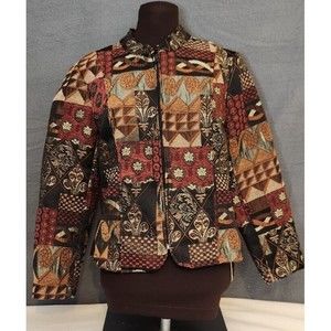 Christopher & Banks Sz‎ MP M Petite Tapestry Zip Up Jacket Blazer Artsy Colorful